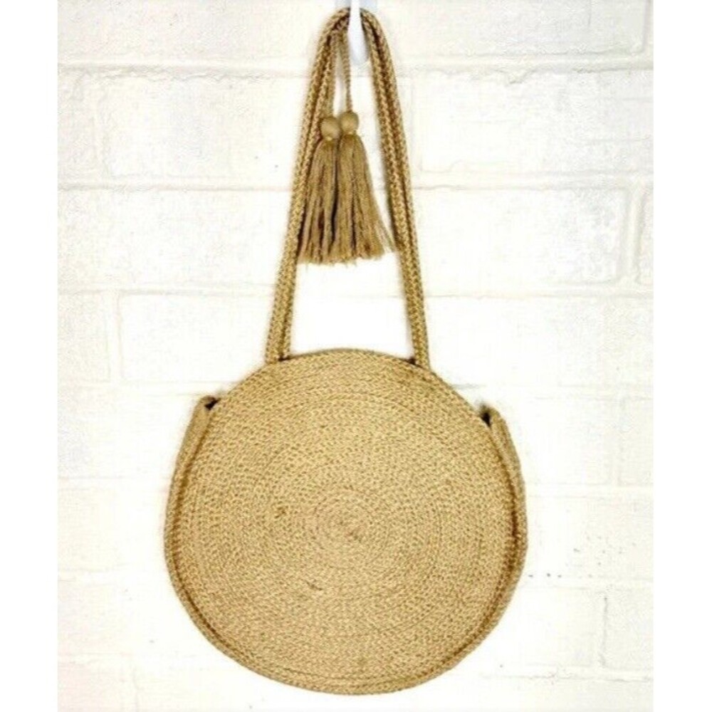 Magid Round Jute Tote Bag Shoulder Handbag Purse Shopper Boho Beach Straw Woven